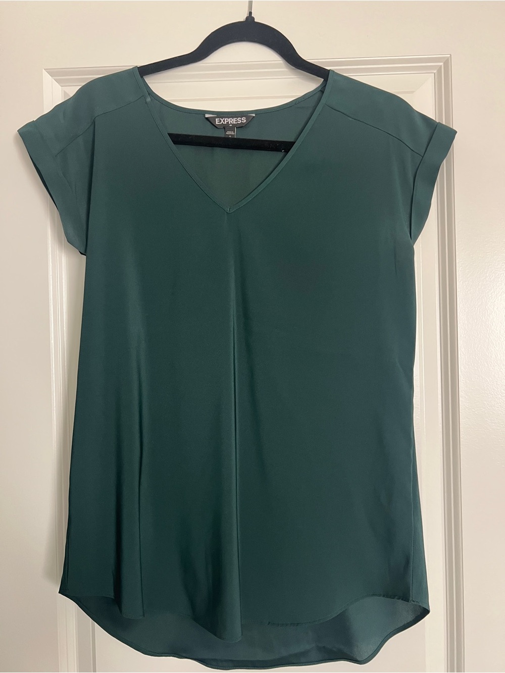 Express Dark Teal Green V-Neck Short Sleeve Womens Blouse size small